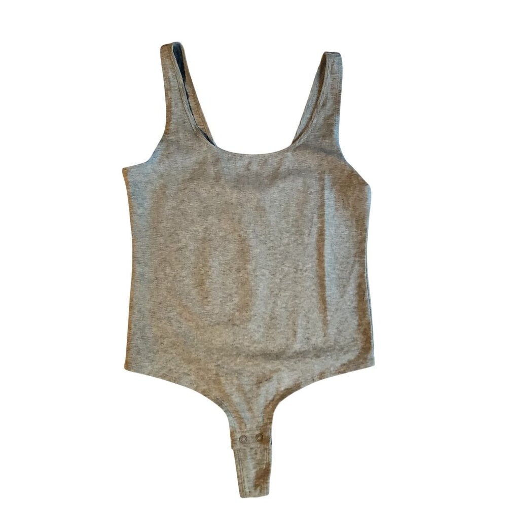 Auden Heather Gray Unlined Bodysuit M Snap closure at crotch for functionality